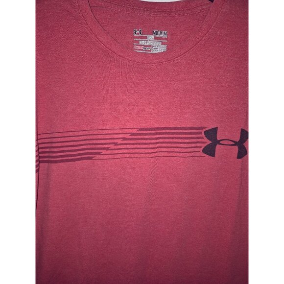 Under Armour Mens Red Heatgear T-Shirt Medium Loose Fit Short Sleeve Lightweight - Picture 3 of 6